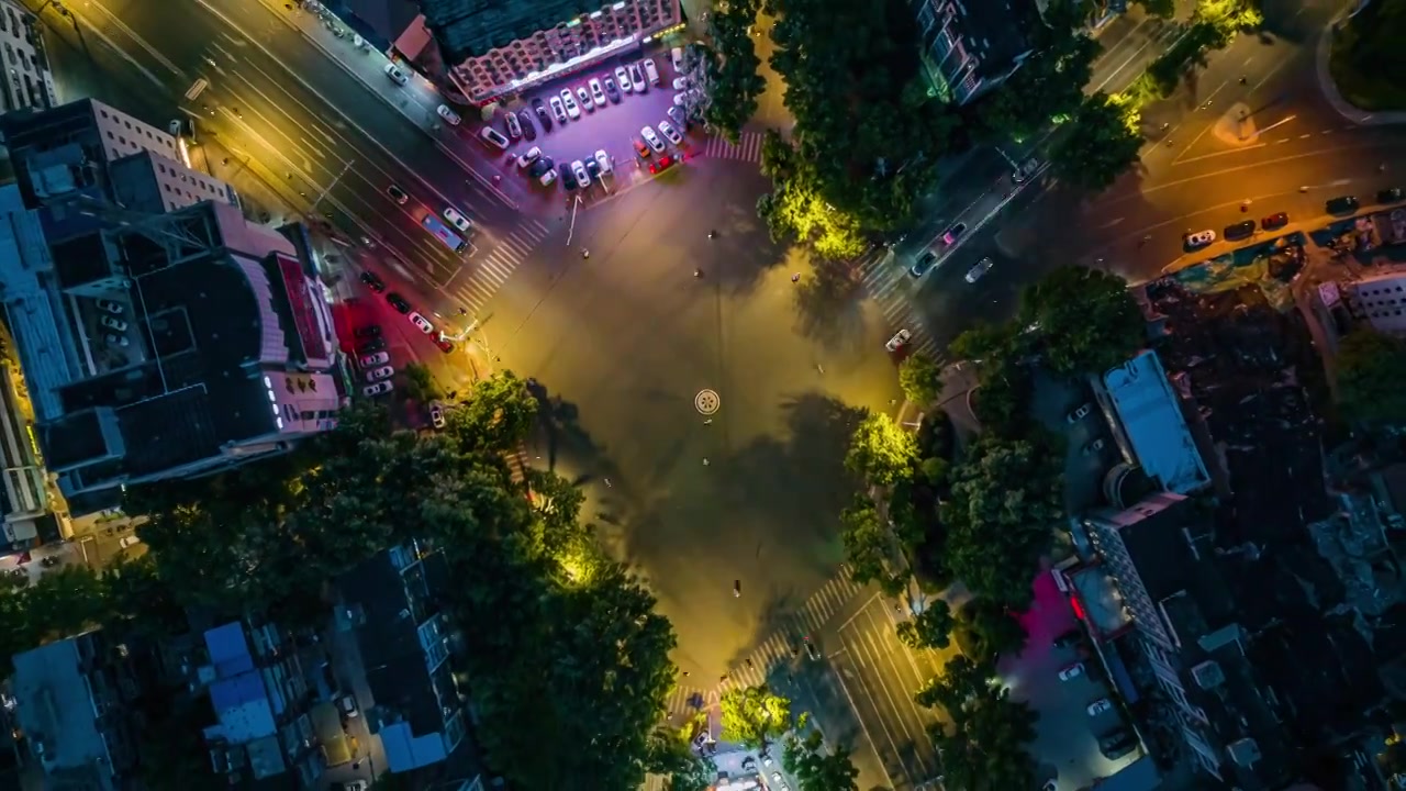 航拍徐州特色七岔路口永安广场车流夜景延时视频素材