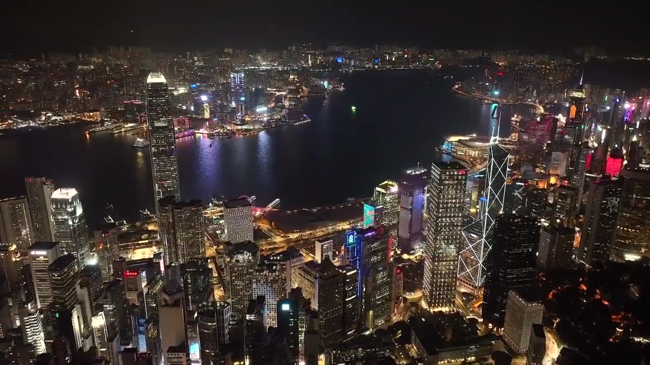 航拍香港维多利亚港城市夜景视频素材