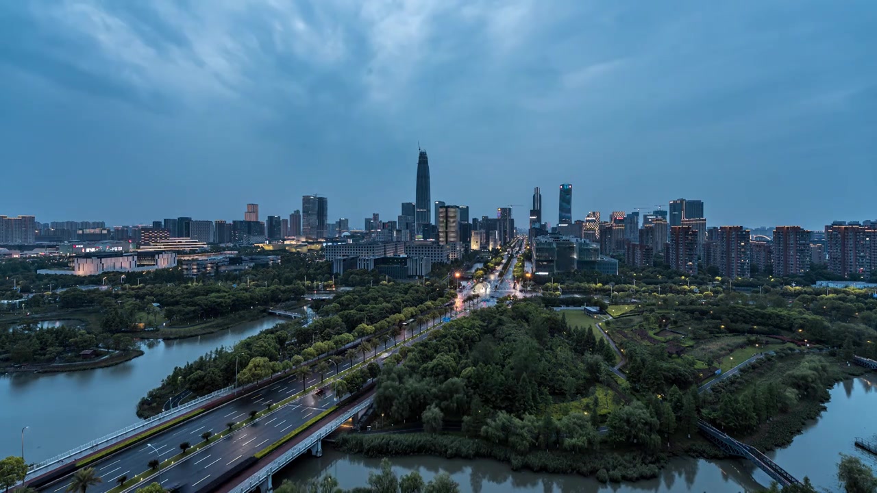 宁波 东部新城 城市天际线 日转夜 延时视频素材