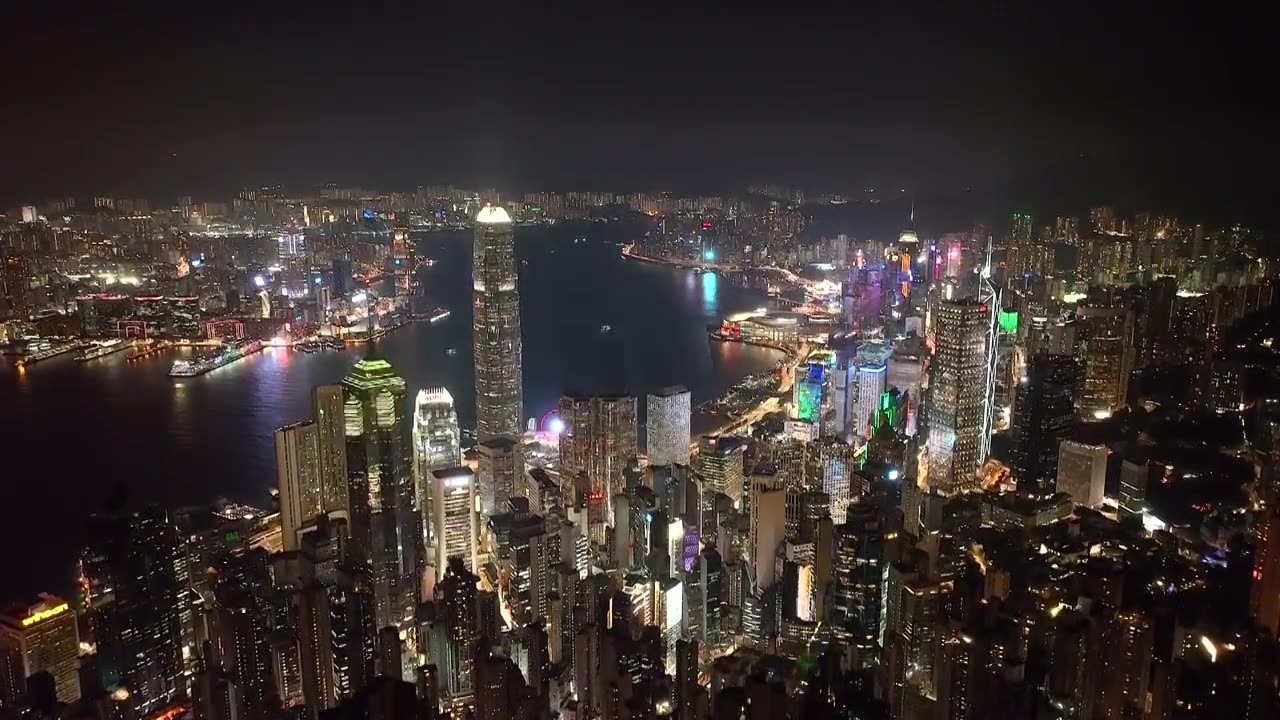 航拍香港维多利亚港城市夜景视频素材