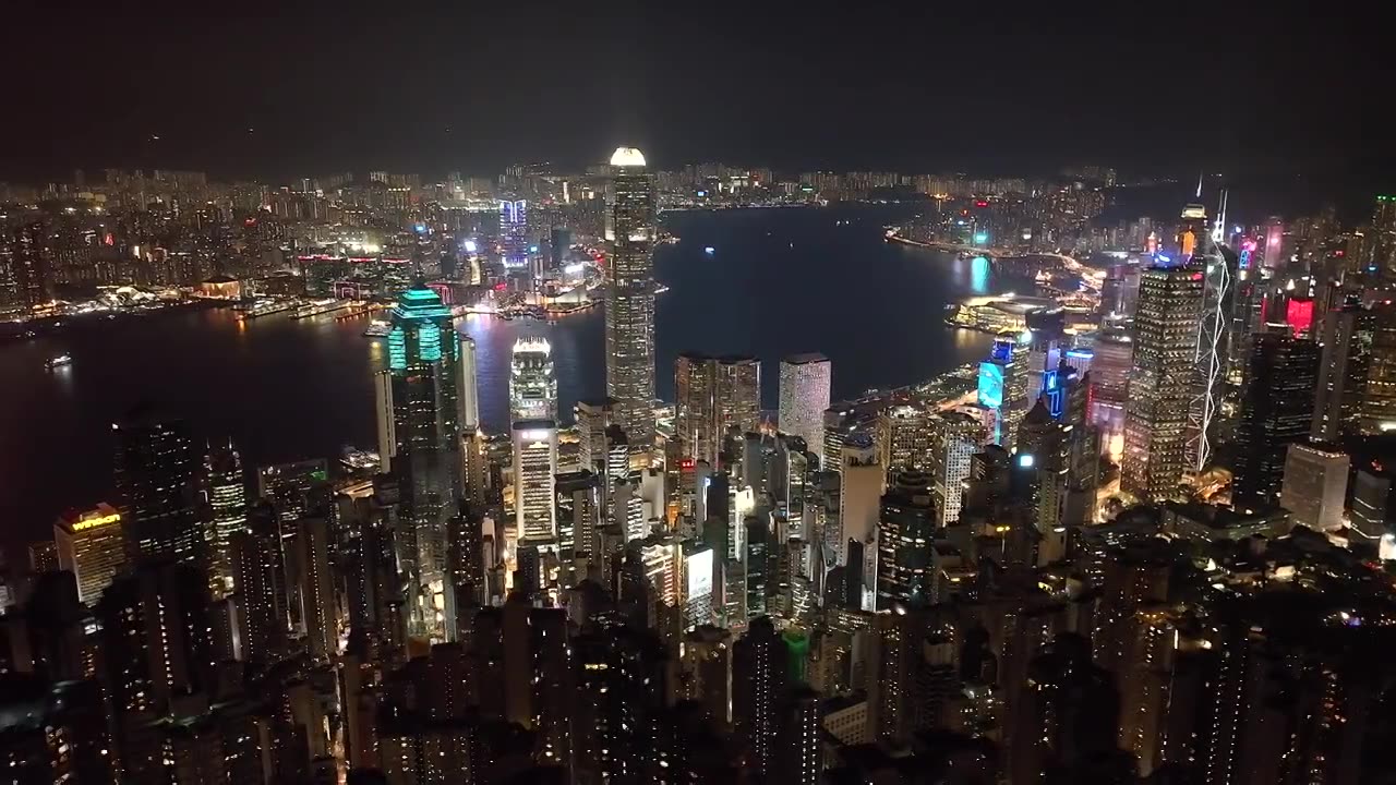 航拍香港维多利亚港城市夜景视频素材