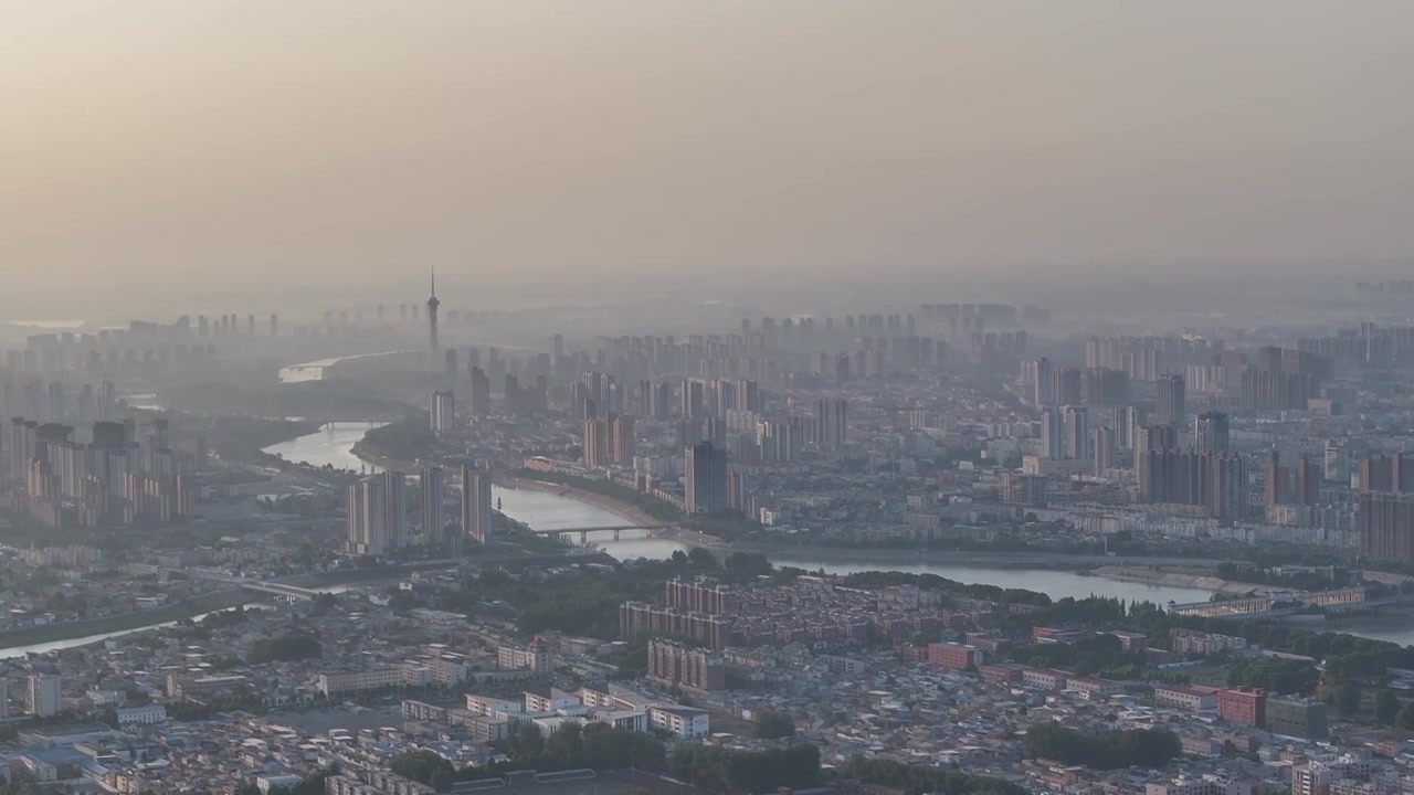 高视角中长焦周口全景城市天际线沙颍河贾鲁河流域视频素材