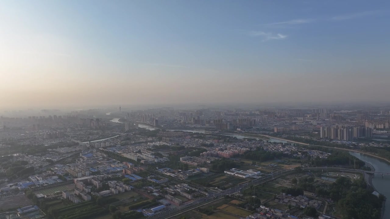 高视角广角周口全景城市天际线沙颍河贾鲁河流域视频素材