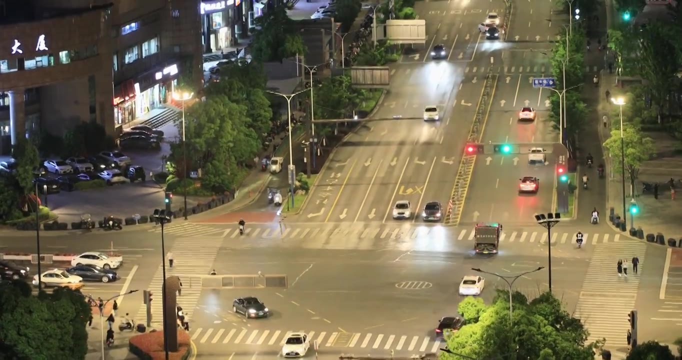 夜色中的城市十字路口视频素材