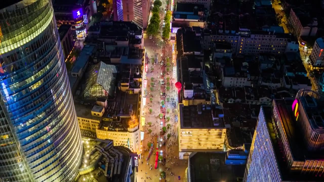 8K航拍上海黄浦区南京路群楼夜景视频素材