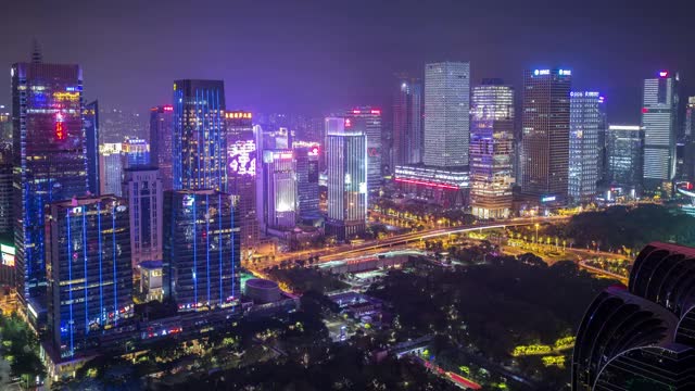 广东深圳福田CBD中轴线夜景城市风光4K延时视频素材