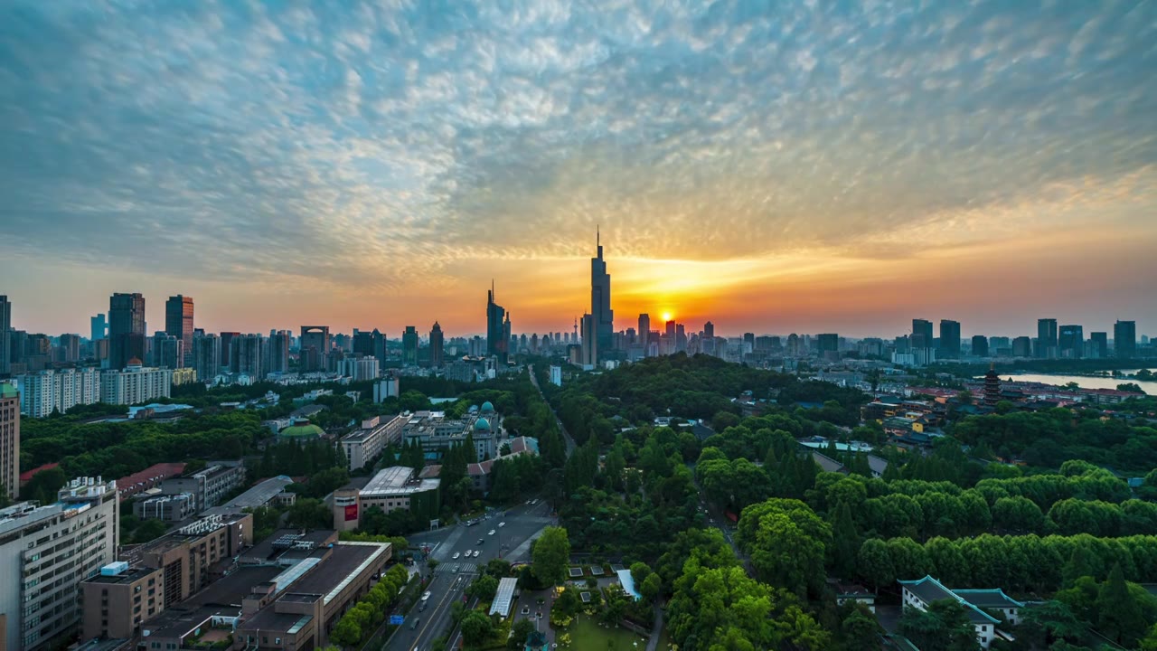 黄昏时分南京城市风光延时摄影，江苏南京视频素材