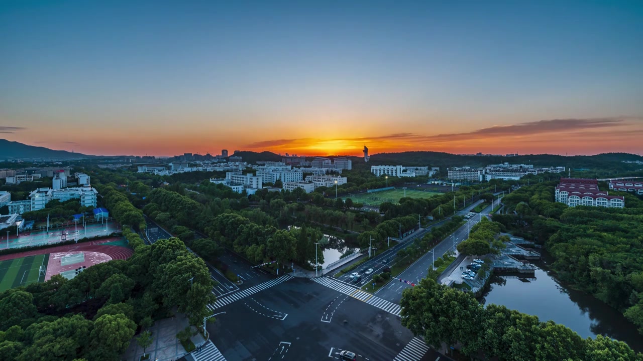 南师大仙林校区日落延时摄影，江苏南京视频素材