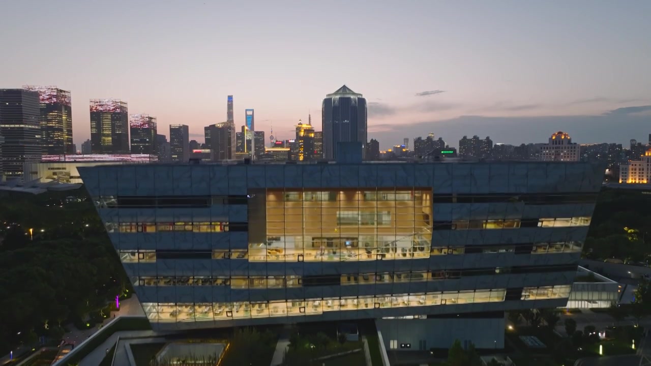 上海图书馆东馆夜景夜晚晚上航拍上海浦东视频素材