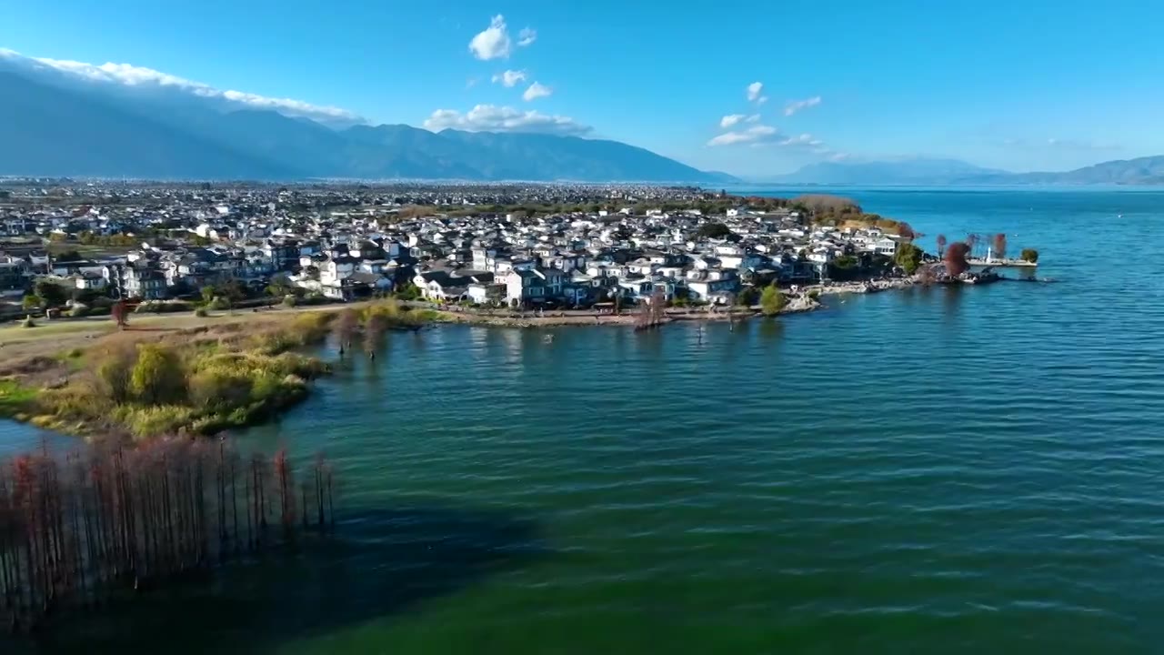 航拍大理洱海龙龛古渡码头风光视频素材