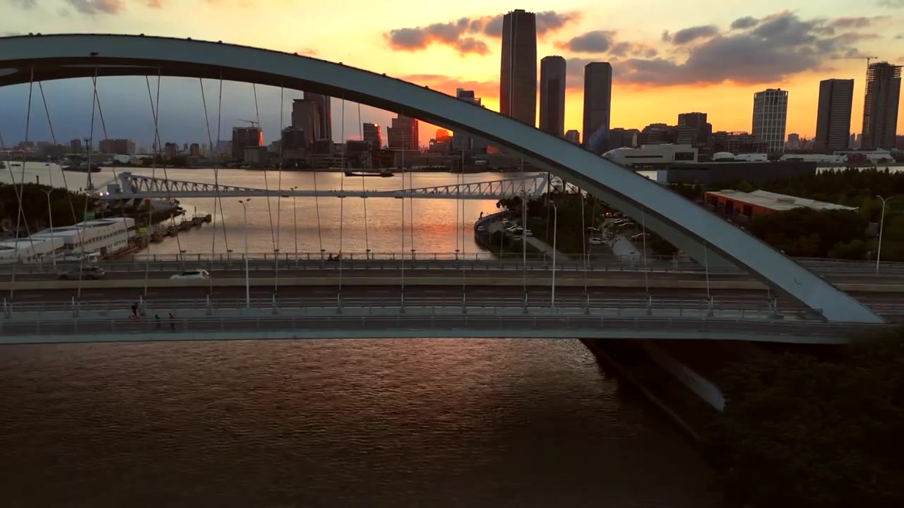 上海浦东前滩耀龙路桥夜景视频合集视频素材