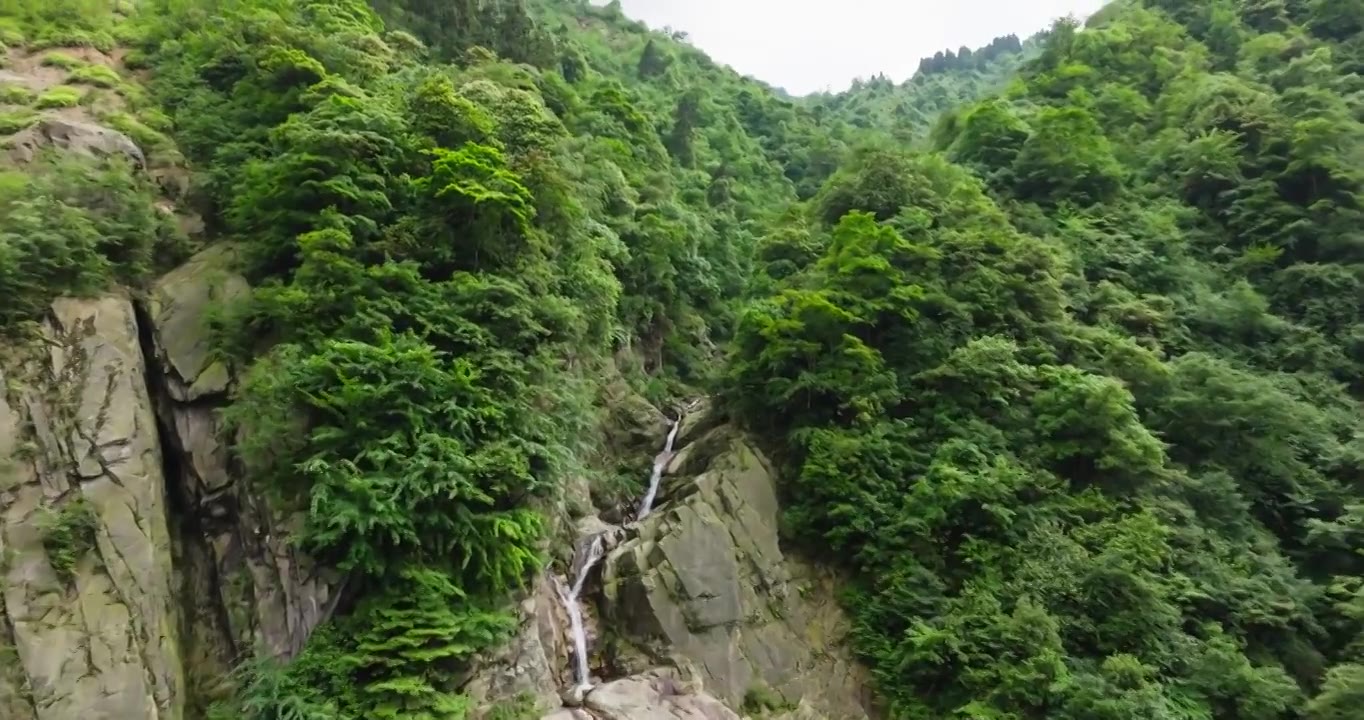 航拍都江堰龙池自然保护区瀑布山林风景视频素材