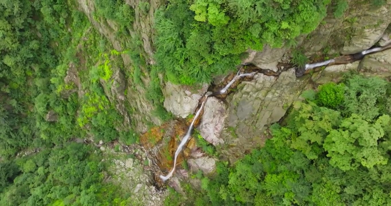 航拍都江堰龙池自然保护区瀑布山林风景视频素材