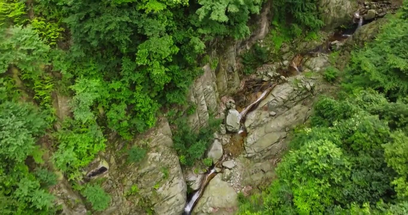 航拍都江堰龙池自然保护区瀑布山林风景视频素材