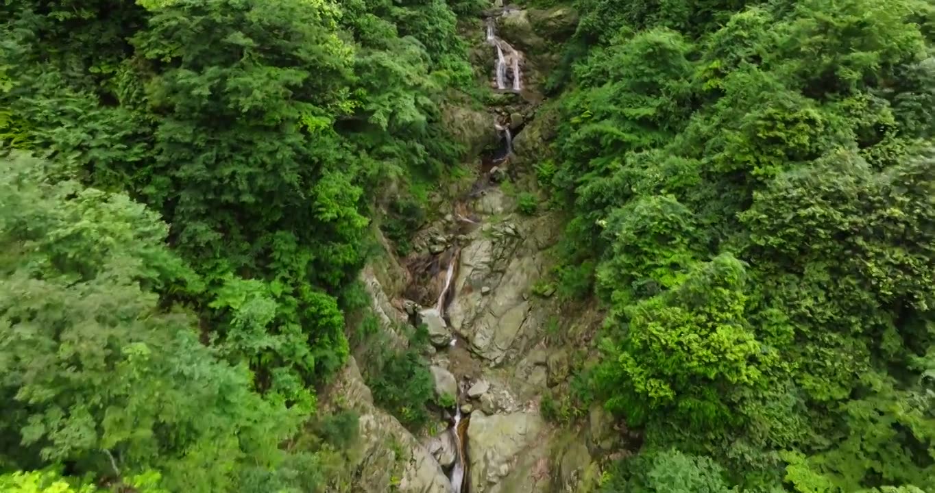 航拍都江堰龙池自然保护区瀑布山林风景视频素材