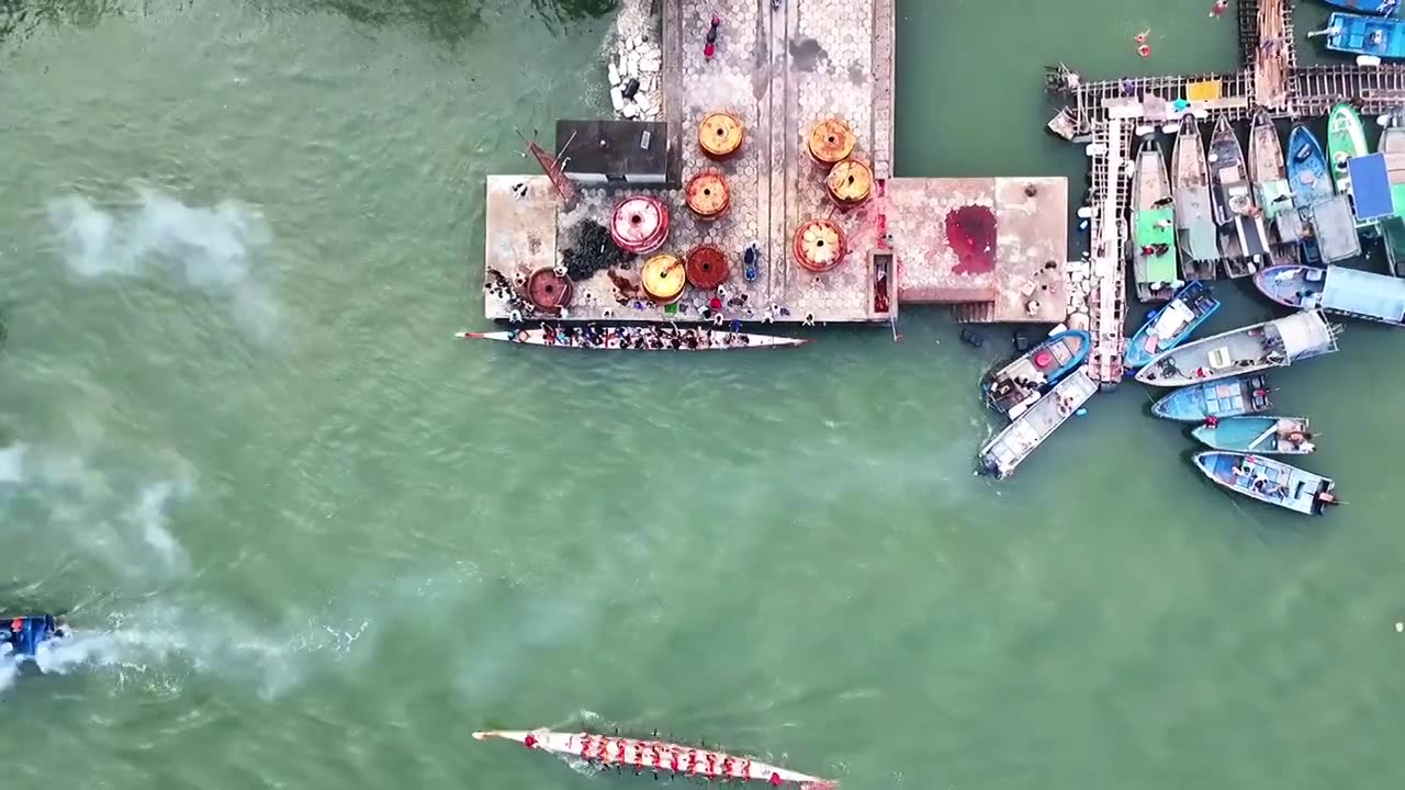 端午节赛龙舟在龙门港视频素材