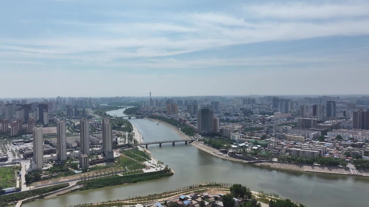 周口沙颍河与贾鲁河城市天际线大场景视频素材