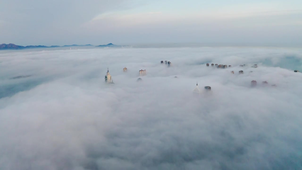 青岛云海日出，朝霞与平流雾视频素材