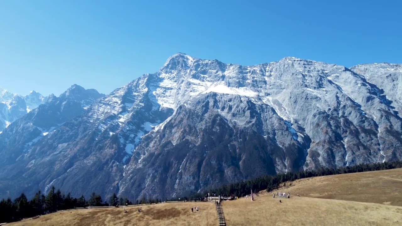 丽江玉龙雪山牦牛坪航拍旱地拔葱视频素材