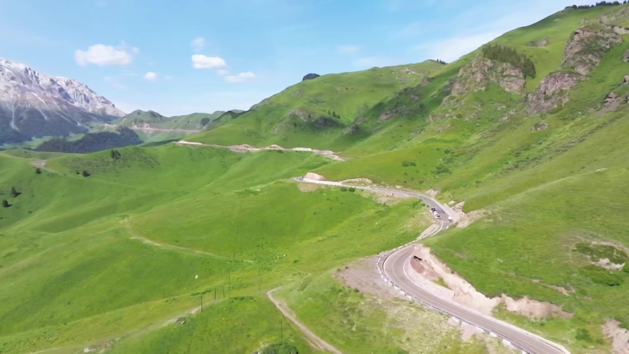 新疆伊犁伊昭公路白石峰周围草原雪山风景视频素材