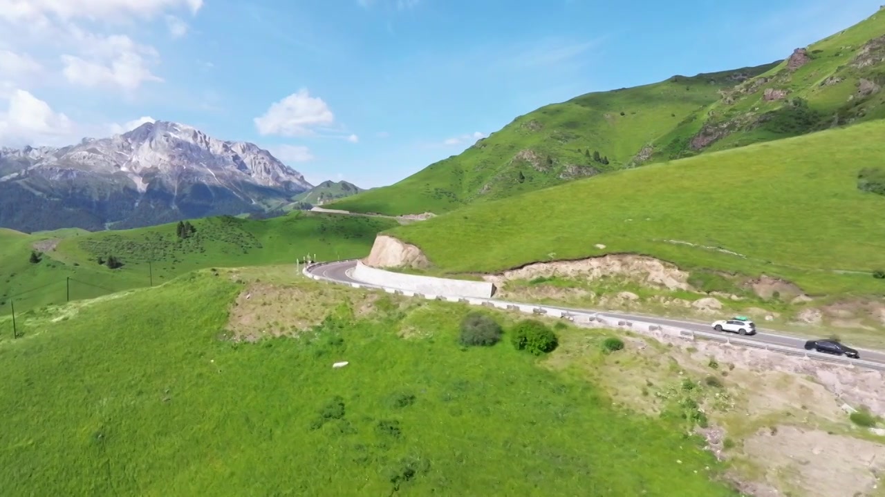 新疆伊犁伊昭公路白石峰周围草原雪山风景视频素材