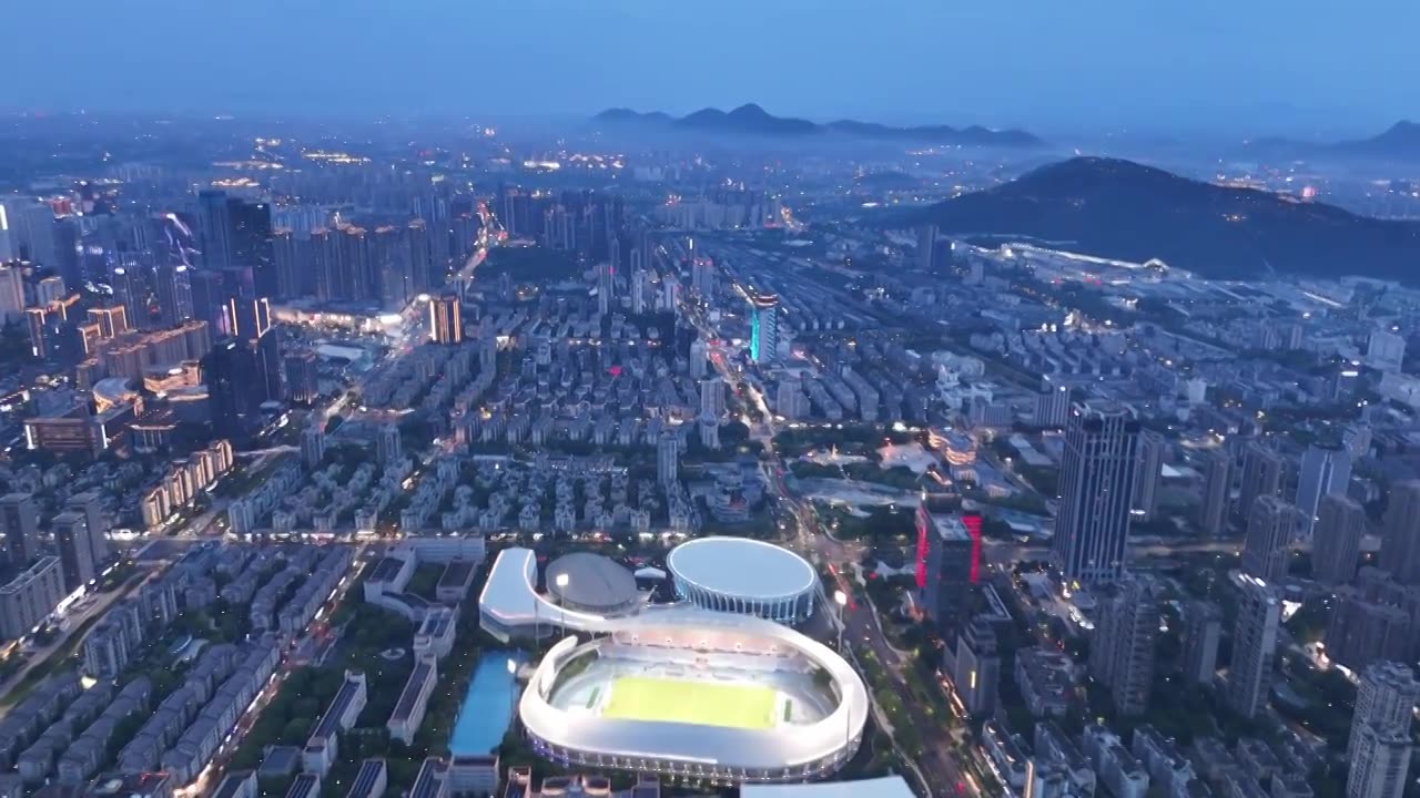 杭州临平体育馆城市夜景航拍视频素材