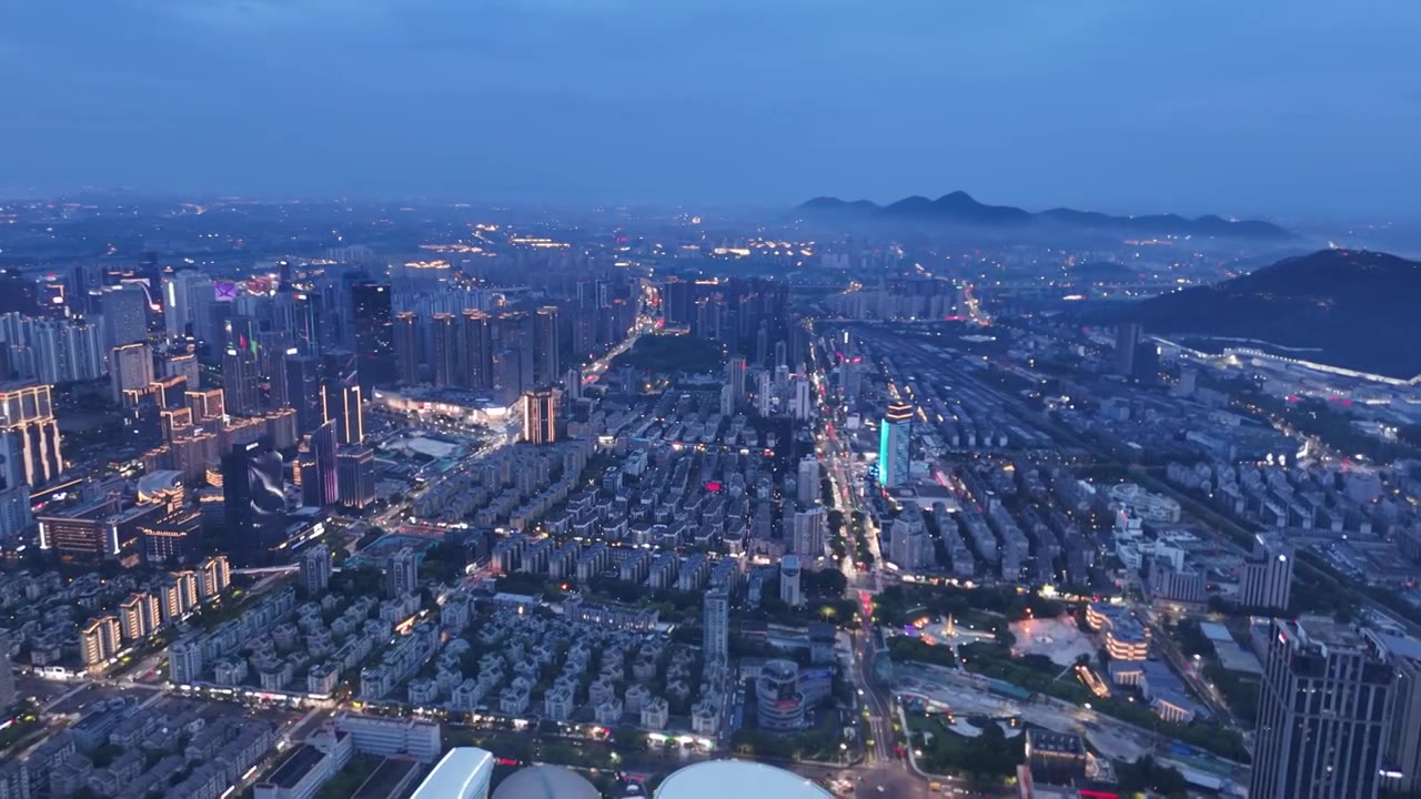 杭州临平体育馆城市夜景航拍视频素材