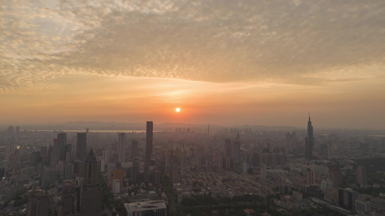 南京天际线城市晚霞延时视频素材