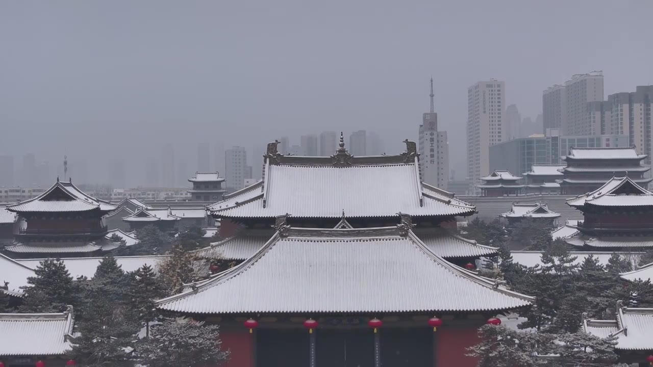 山西大同华严寺冬天雪景视频合集视频下载