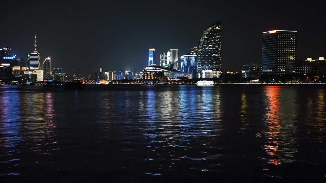 上海北外滩杨浦滨江摩天大楼夜景黄浦江空镜视频下载