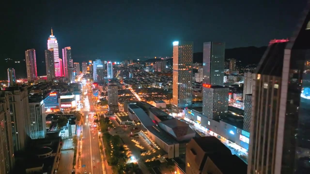 航拍烟台芝罘区夜景视频素材