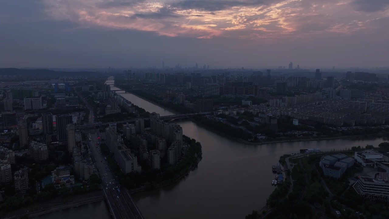 航拍南京江宁秦淮河夕阳视频素材