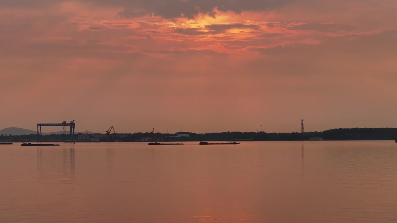 航拍南京长江夕阳视频素材