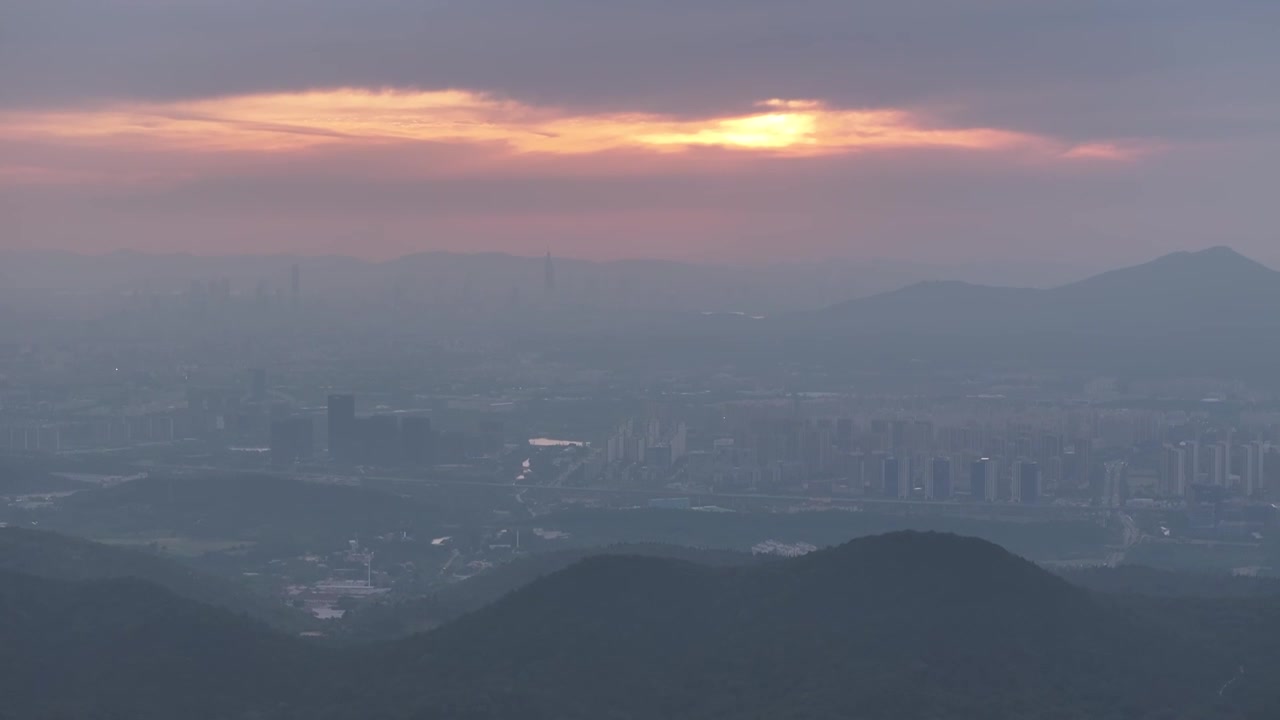 航拍南京横山水库夕阳视频下载