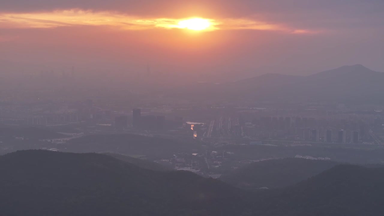 航拍南京横山水库夕阳视频素材