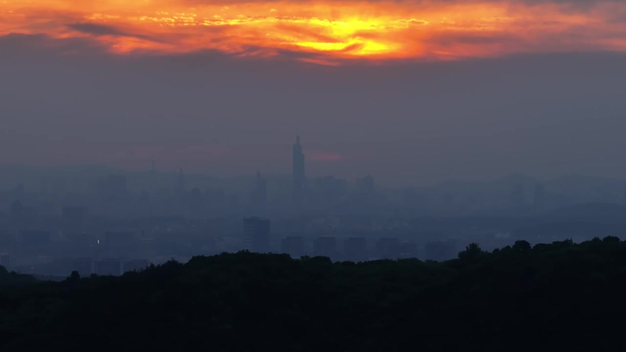 航拍南京横山水库夕阳视频素材