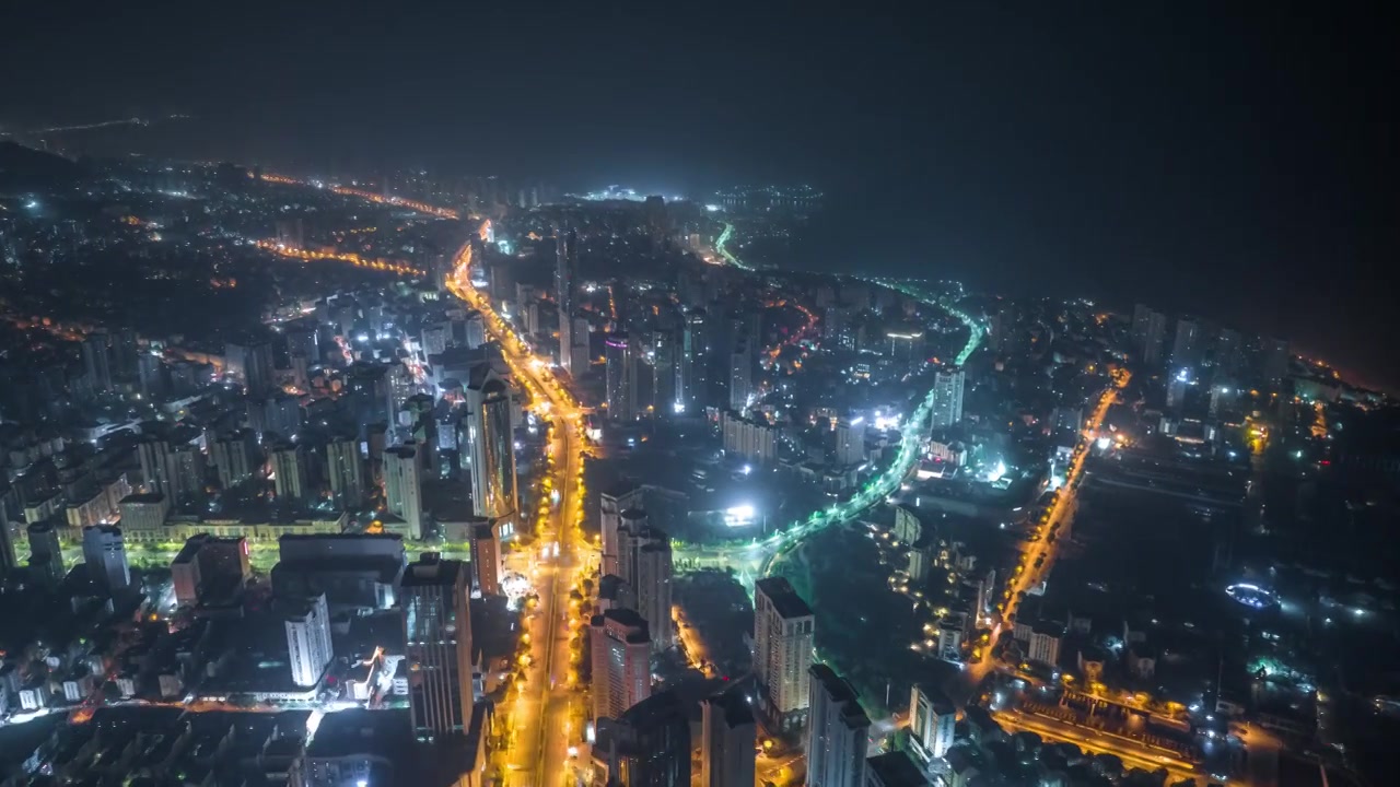 6K30P山东青岛夜景城市航拍延时视频视频素材