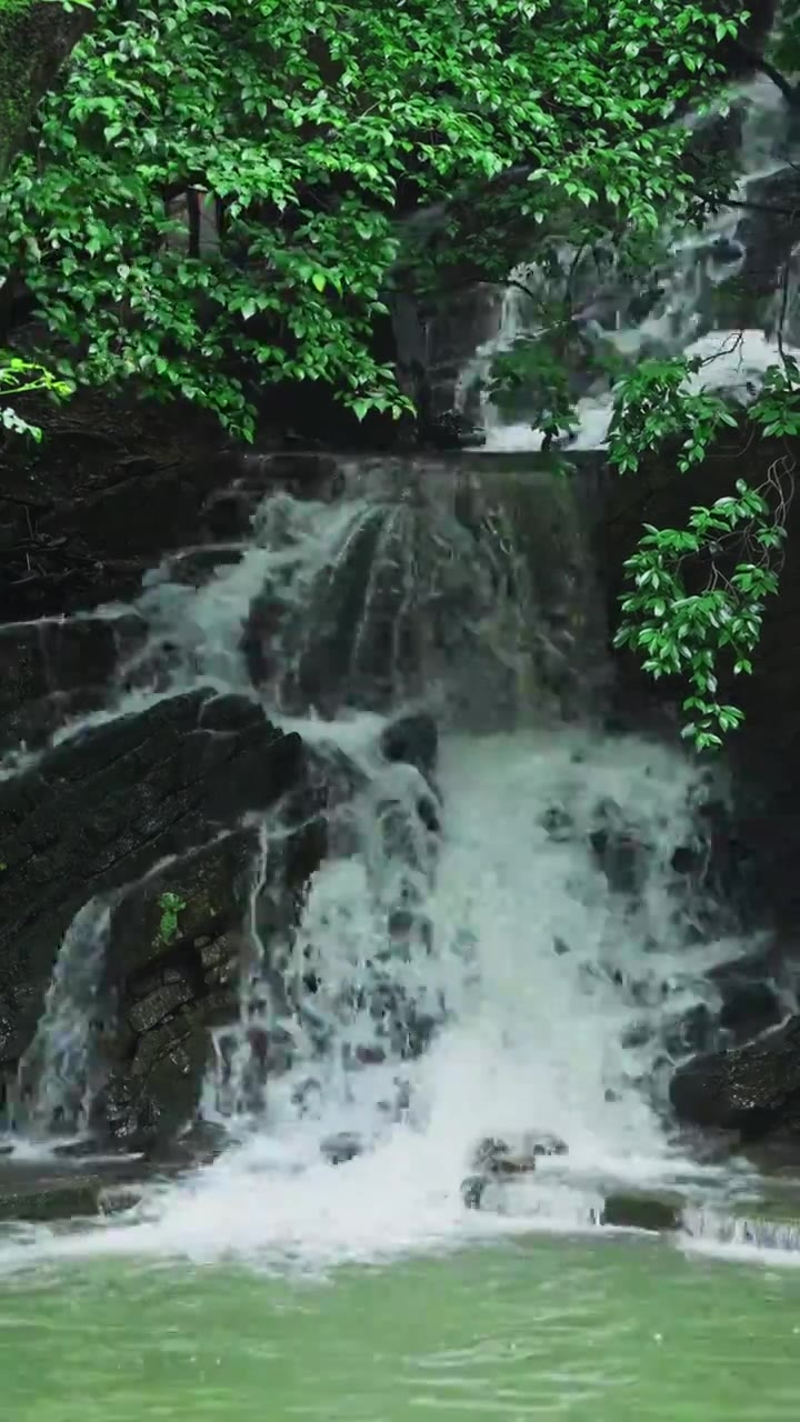 （竖屏）山间瀑布 生态 唯美 流水 流动生态低碳 岩石 击打拍打视频素材