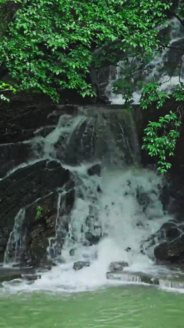 （竖屏）山间瀑布 生态 唯美 流水 流动生态低碳 岩石 击打拍打视频素材