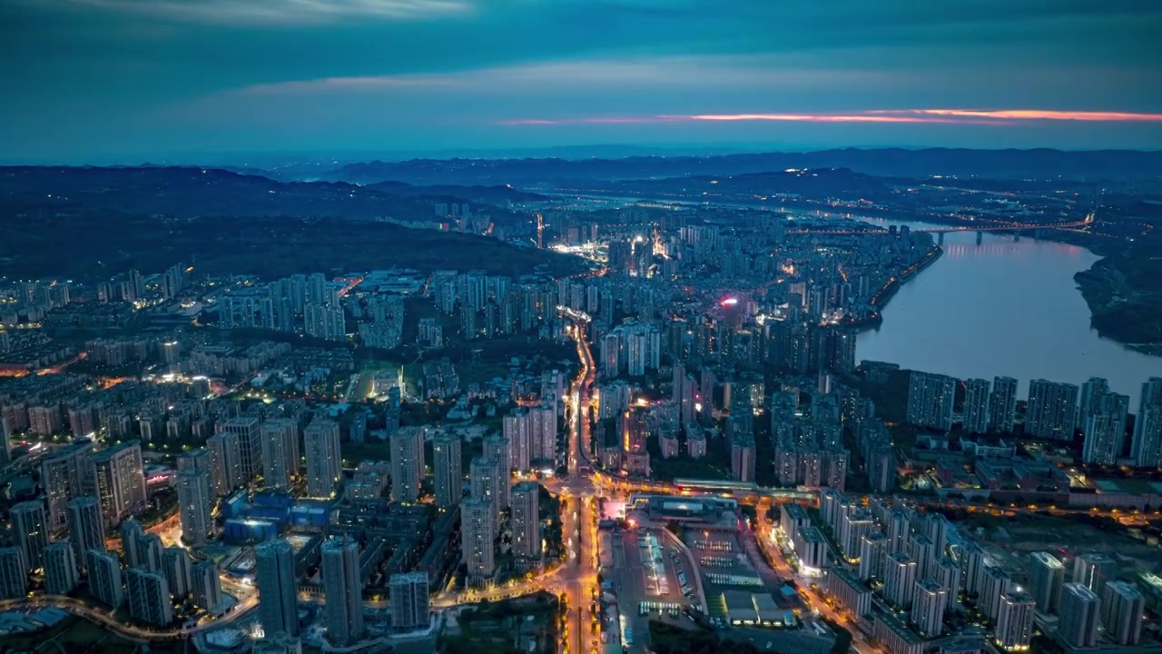 航拍重庆鱼洞蓝调夜景都市风光视频素材