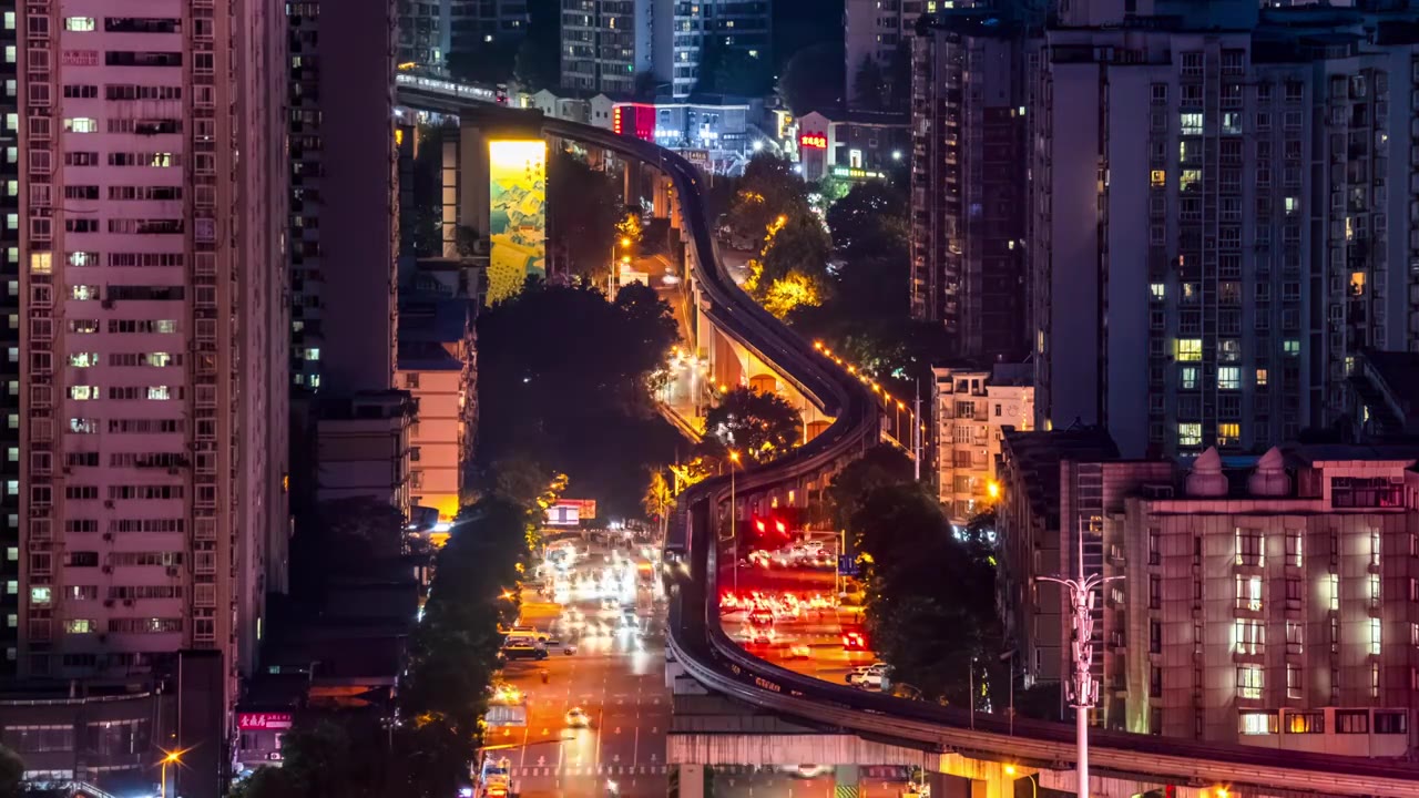 重庆鱼洞轻轨夜景都市延迟风光视频素材