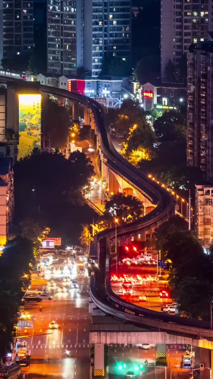 重庆鱼洞轻轨夜景都市延迟风光视频素材