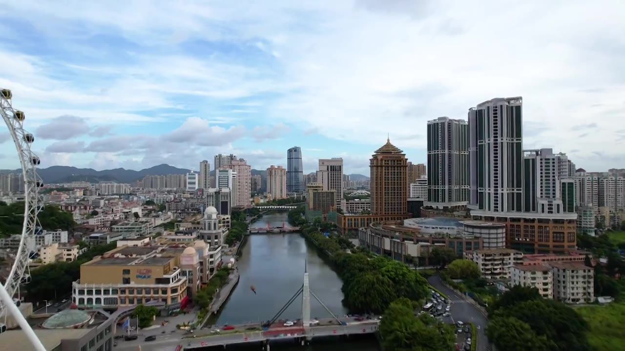 中山城市天际线缤纷幻彩摩天轮视频素材