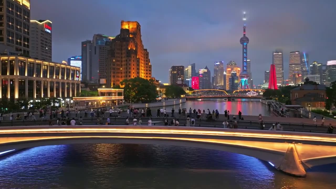 上海乍浦路桥夜景视频素材