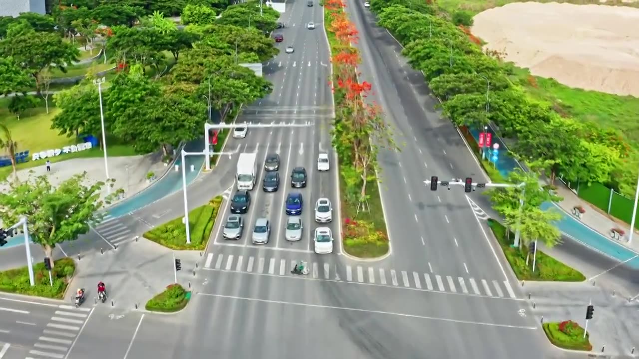 海南三亚崖州湾科技城道路航拍视频素材