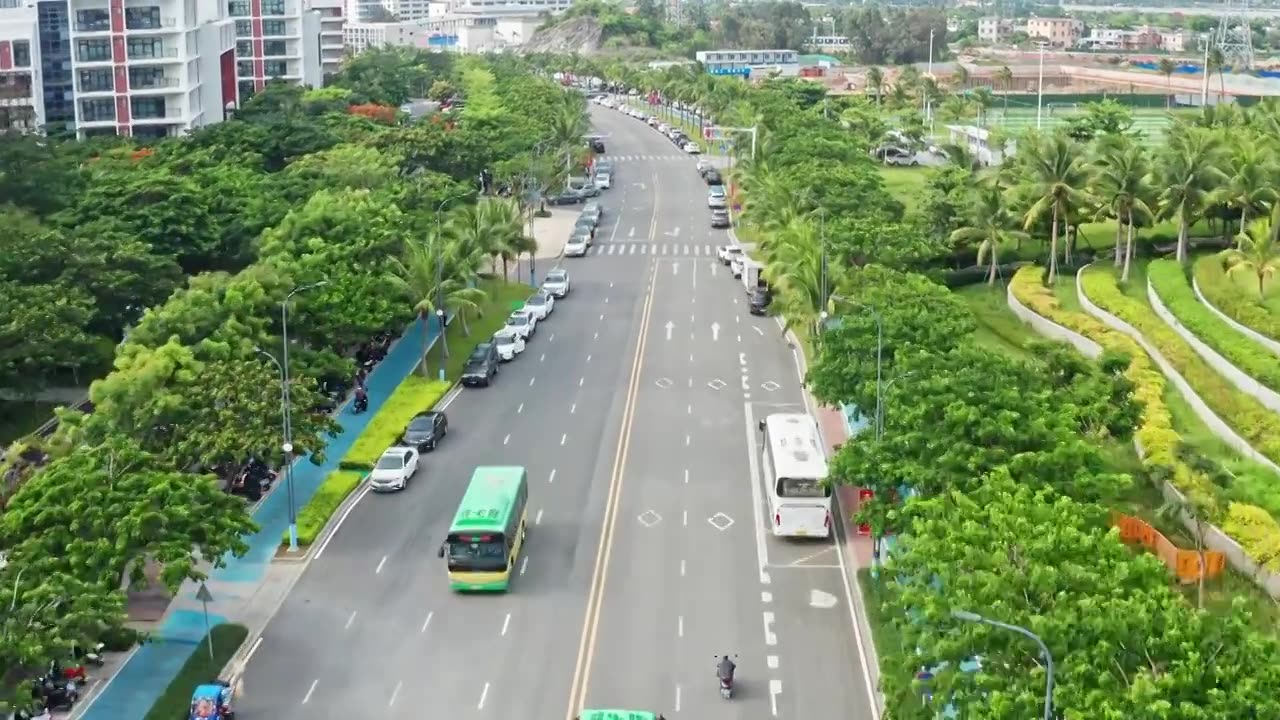 海南三亚崖州湾科技城道路航拍视频素材