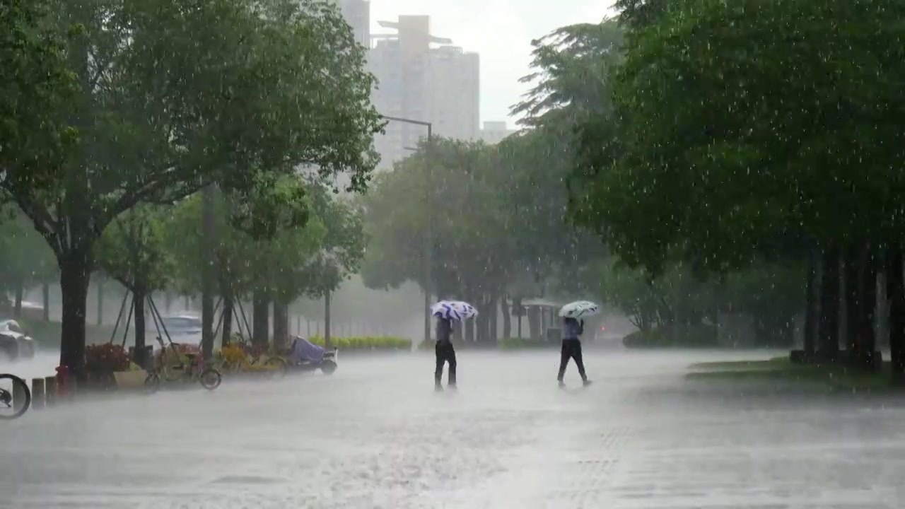 夏季都市暴雨中的人们视频素材