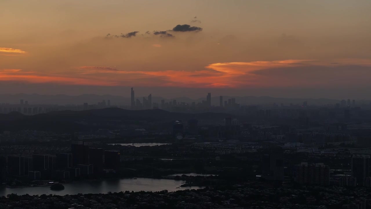 南京九龙湖夕阳航拍视频下载