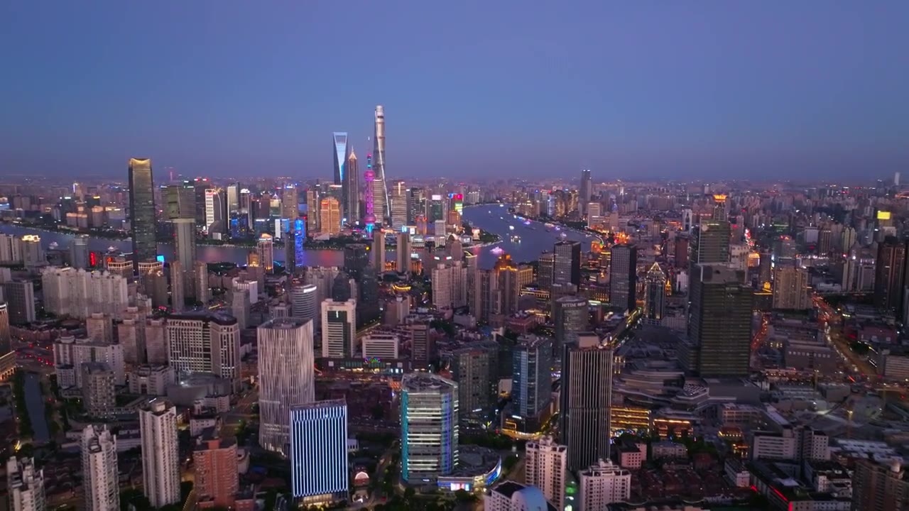 航拍上海现代都市摩天大楼陆家嘴城市夜景外滩视频素材