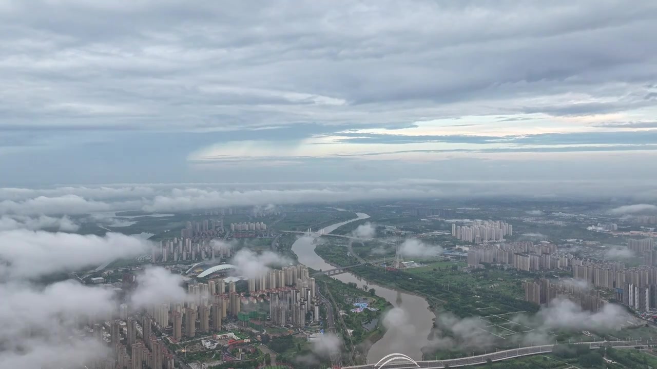 周口东区沙颍河中原路城市天际线云海延时摄影视频素材